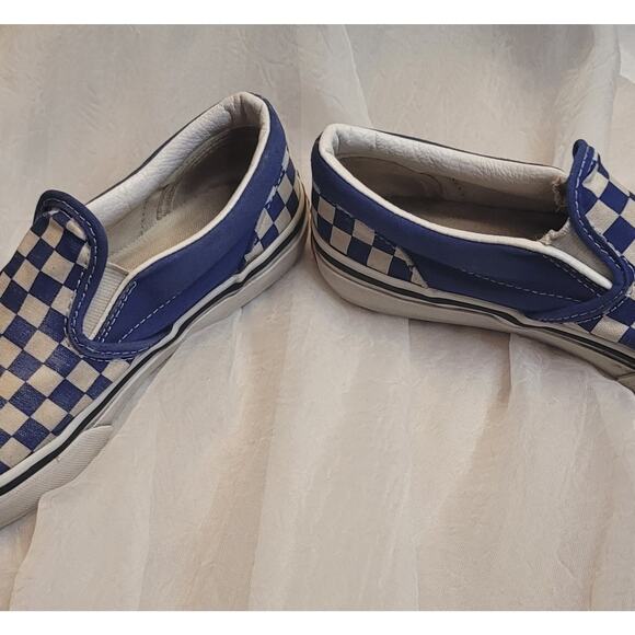 VANS Slip-On Checkerboard Shoes Blue White Skate Size 3 Kids School Comfort - Picture 7 of 10